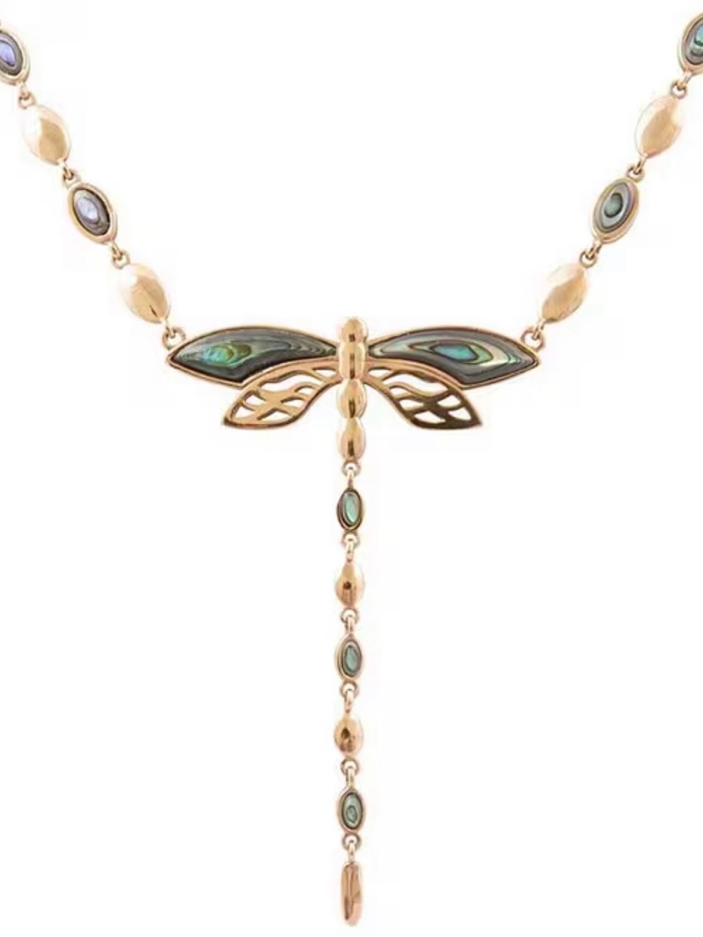 southern Living x Barse Golden and Abalone Sea Drift Dragonfly Y Necklace